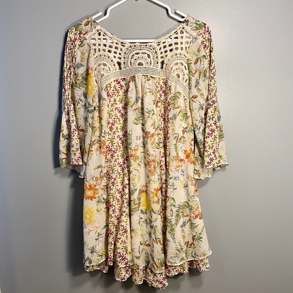 Free People Floral Crochet Mini Dress. Size XS.